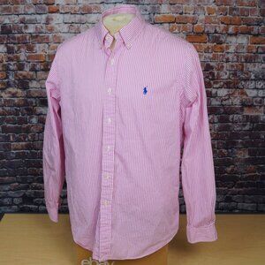 Polo Ralph Lauren Button Down Shirt Cotton Pink White Ribbon Stripe Mens L Large